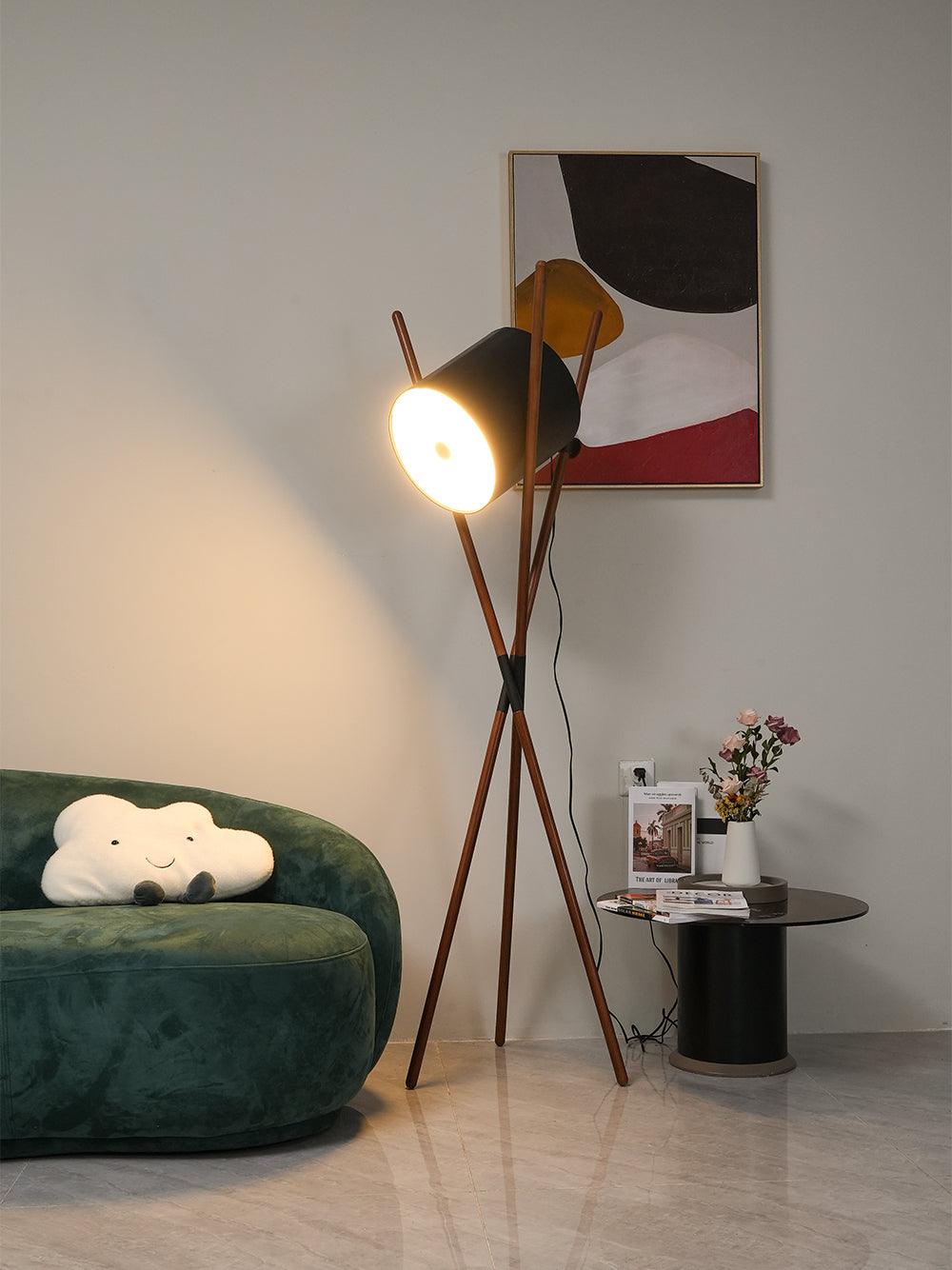Modern Shift Solid Wood Floor Lamp with Leather Accents Minimalist Free Standing Living Room Light