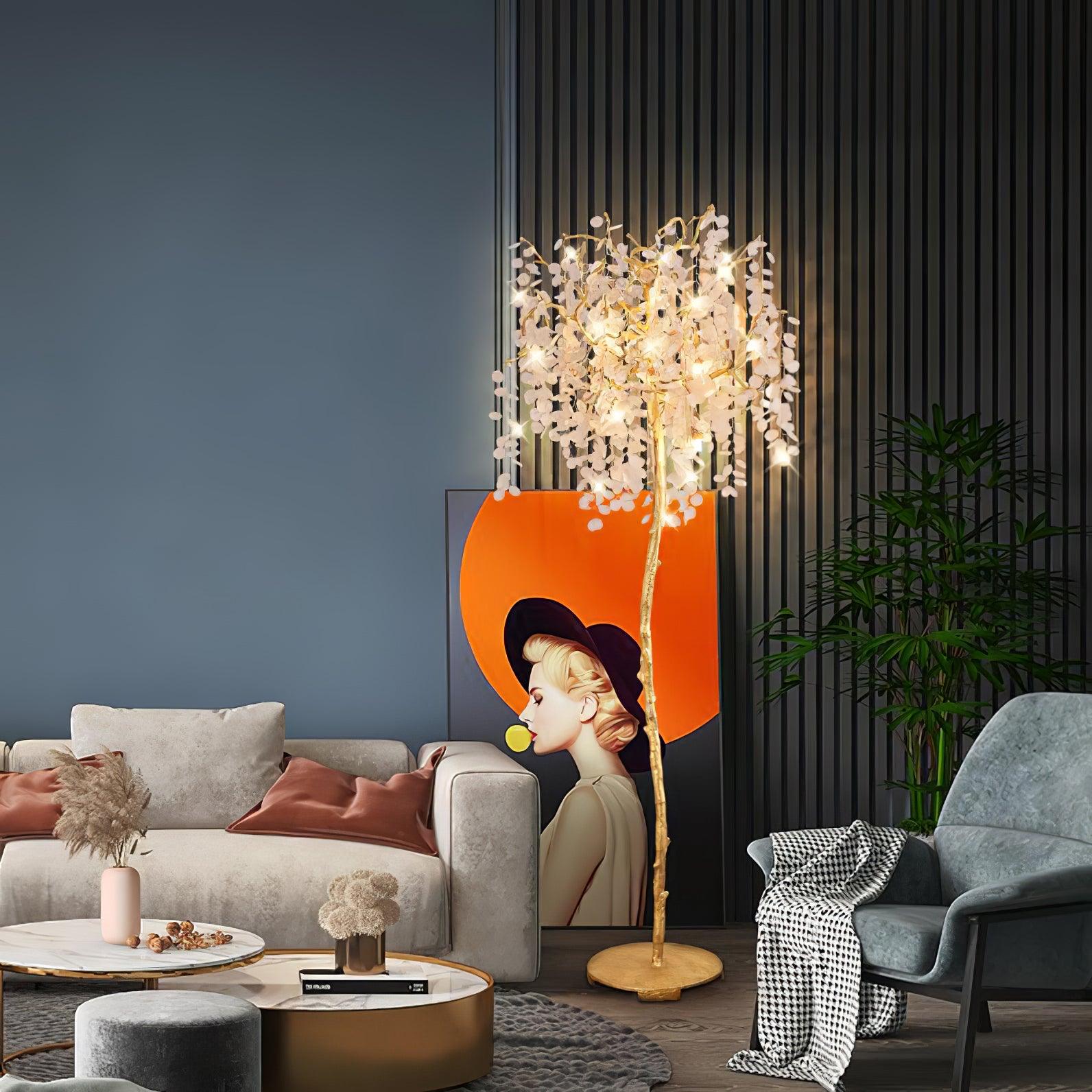 Modern Shiro Noda Brass Floor Lamp with Organic Branch Design and Glass Accents