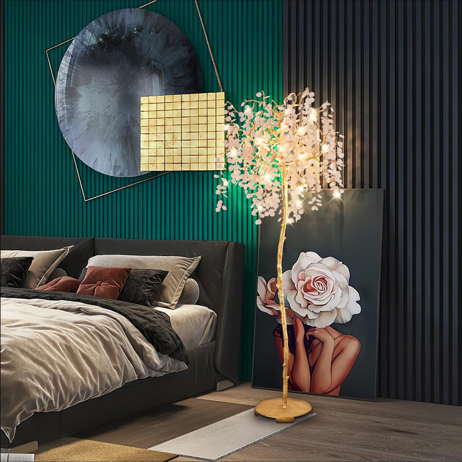 Modern Shiro Noda Brass Floor Lamp with Organic Branch Design and Glass Accents