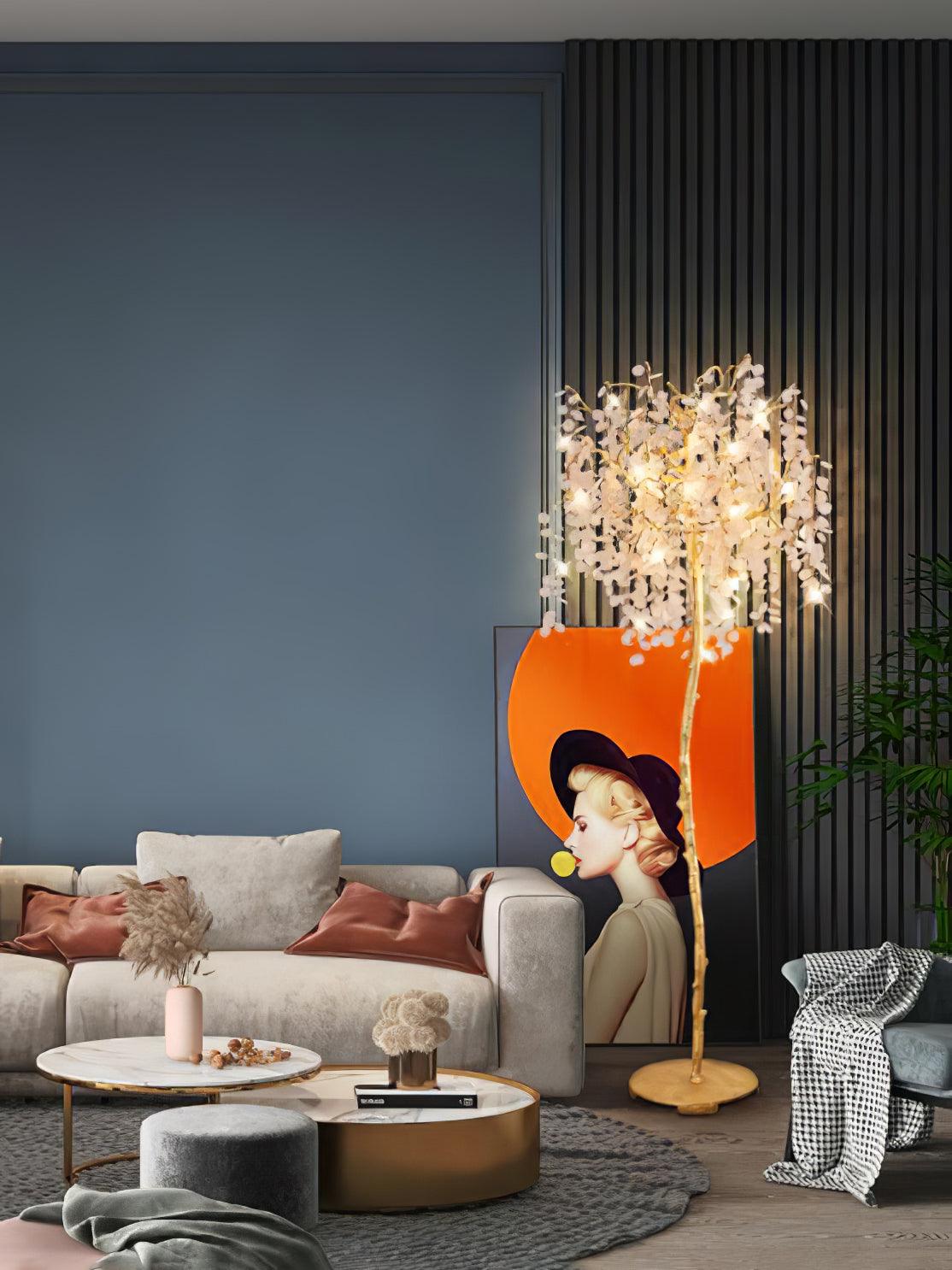 Modern Shiro Noda Brass Floor Lamp with Organic Branch Design and Glass Accents