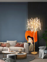 Modern Shiro Noda Brass Floor Lamp with Organic Branch Design and Glass Accents