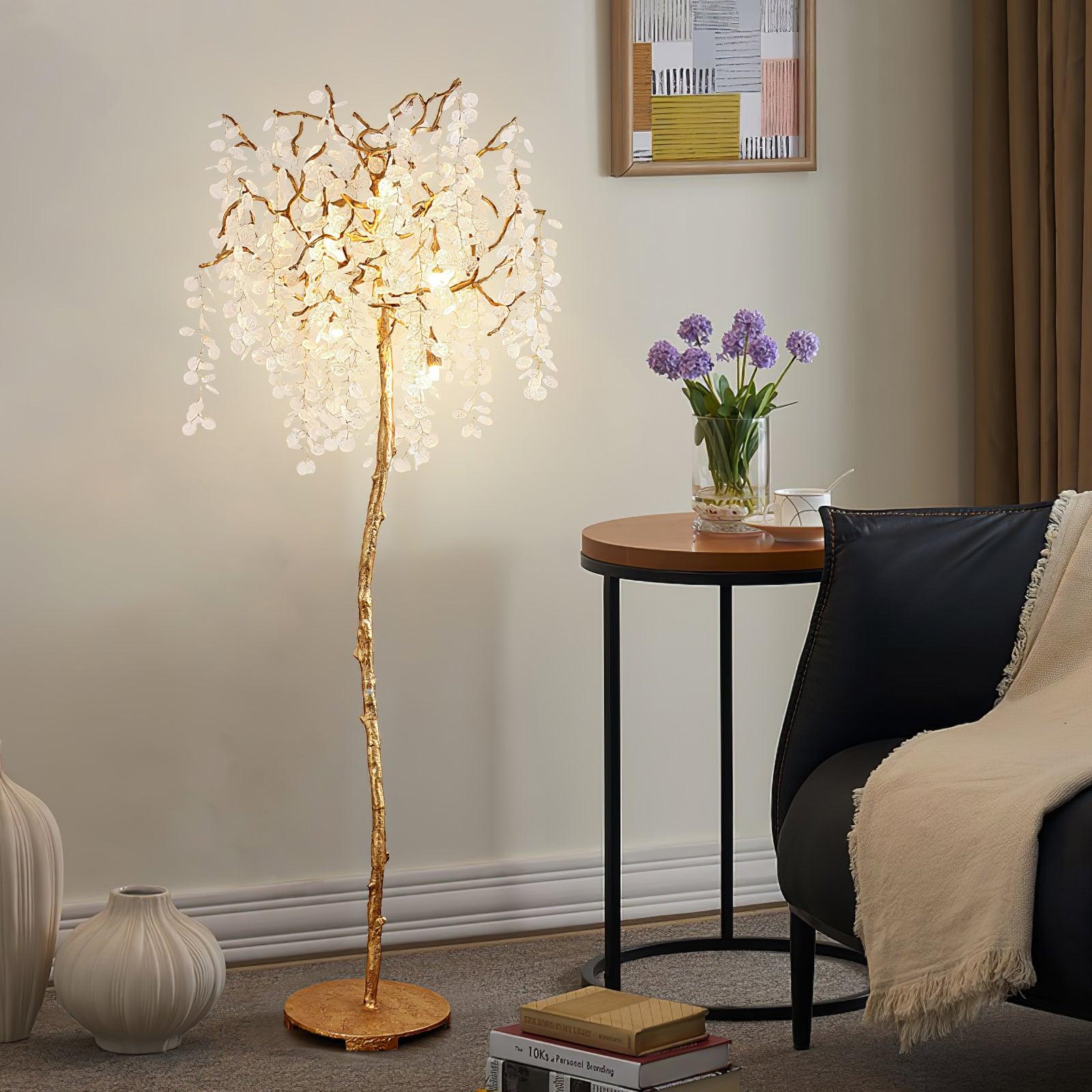 Modern Shiro Noda Brass Floor Lamp with Organic Branch Design and Glass Accents