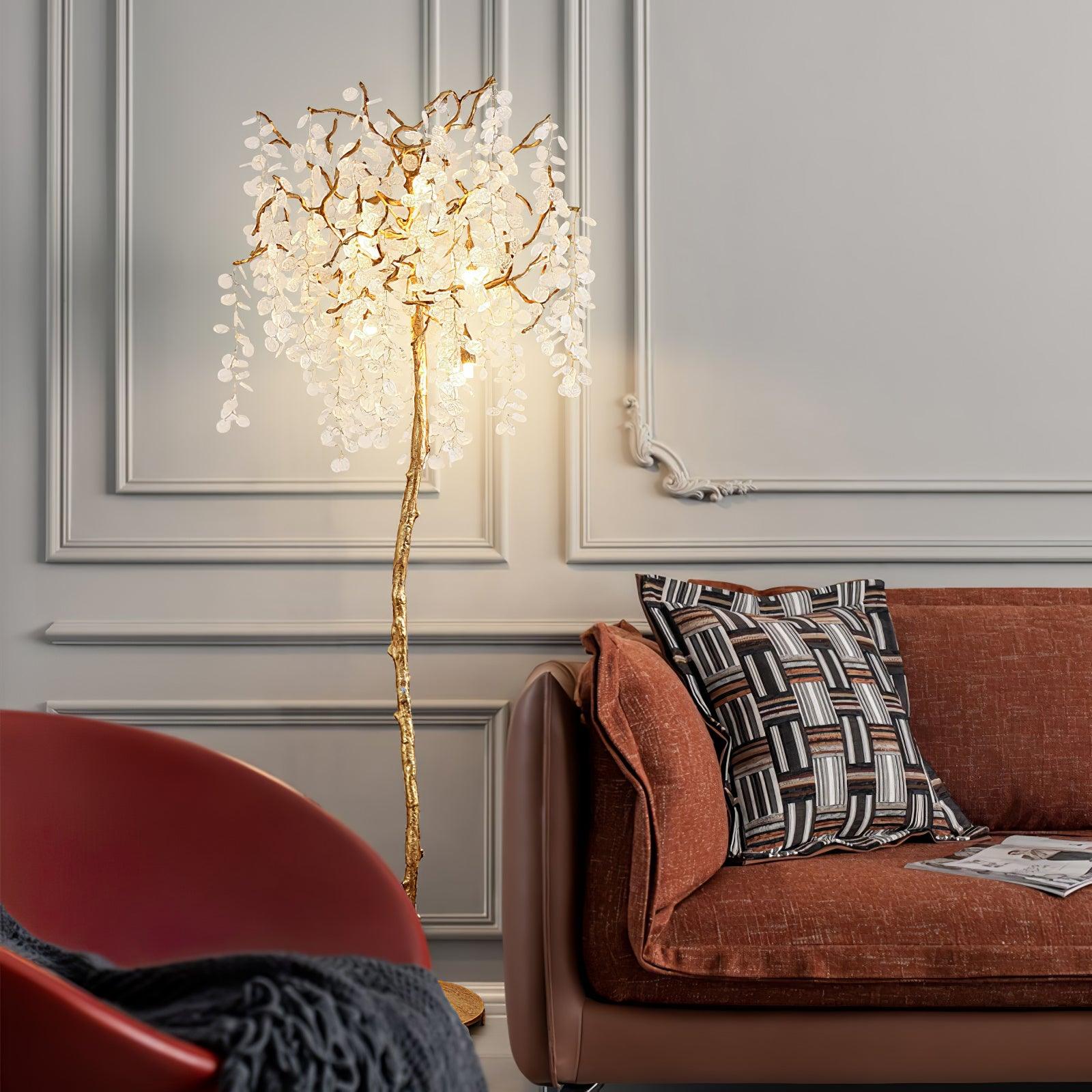 Modern Shiro Noda Brass Floor Lamp with Organic Branch Design and Glass Accents