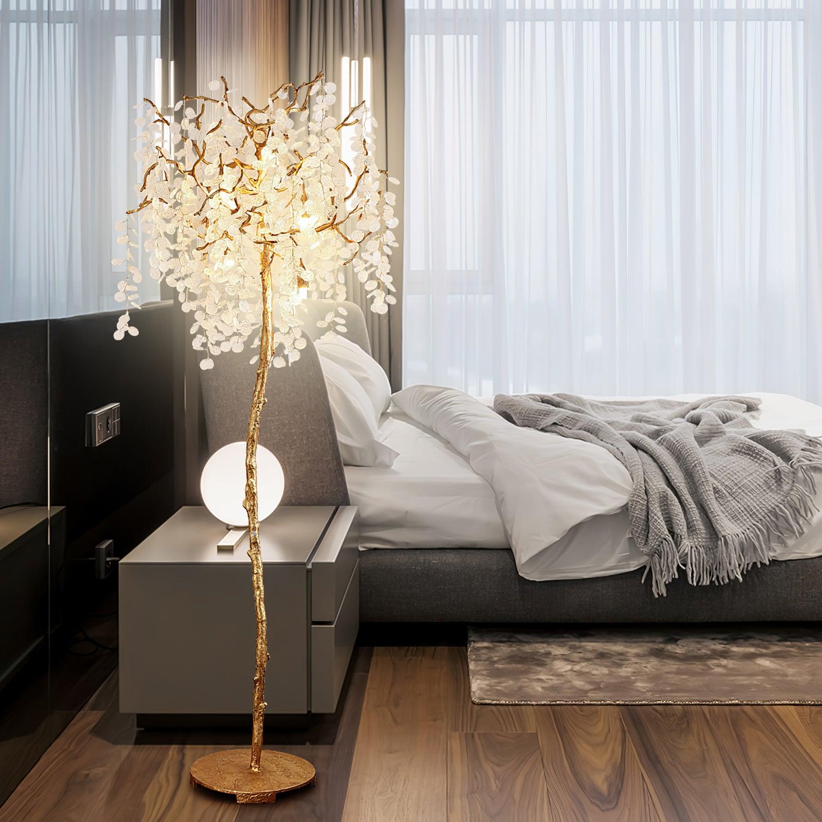 Modern Shiro Noda Brass Floor Lamp with Organic Branch Design and Glass Accents