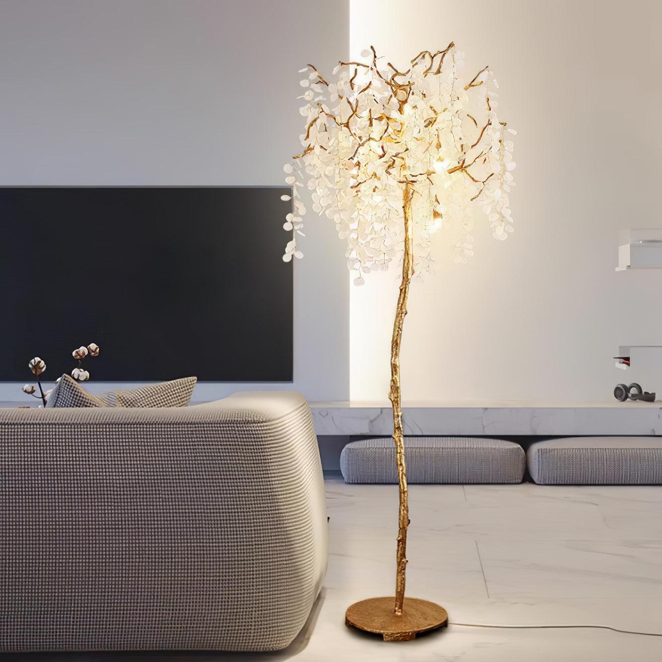 Modern Shiro Noda Brass Floor Lamp with Organic Branch Design and Glass Accents