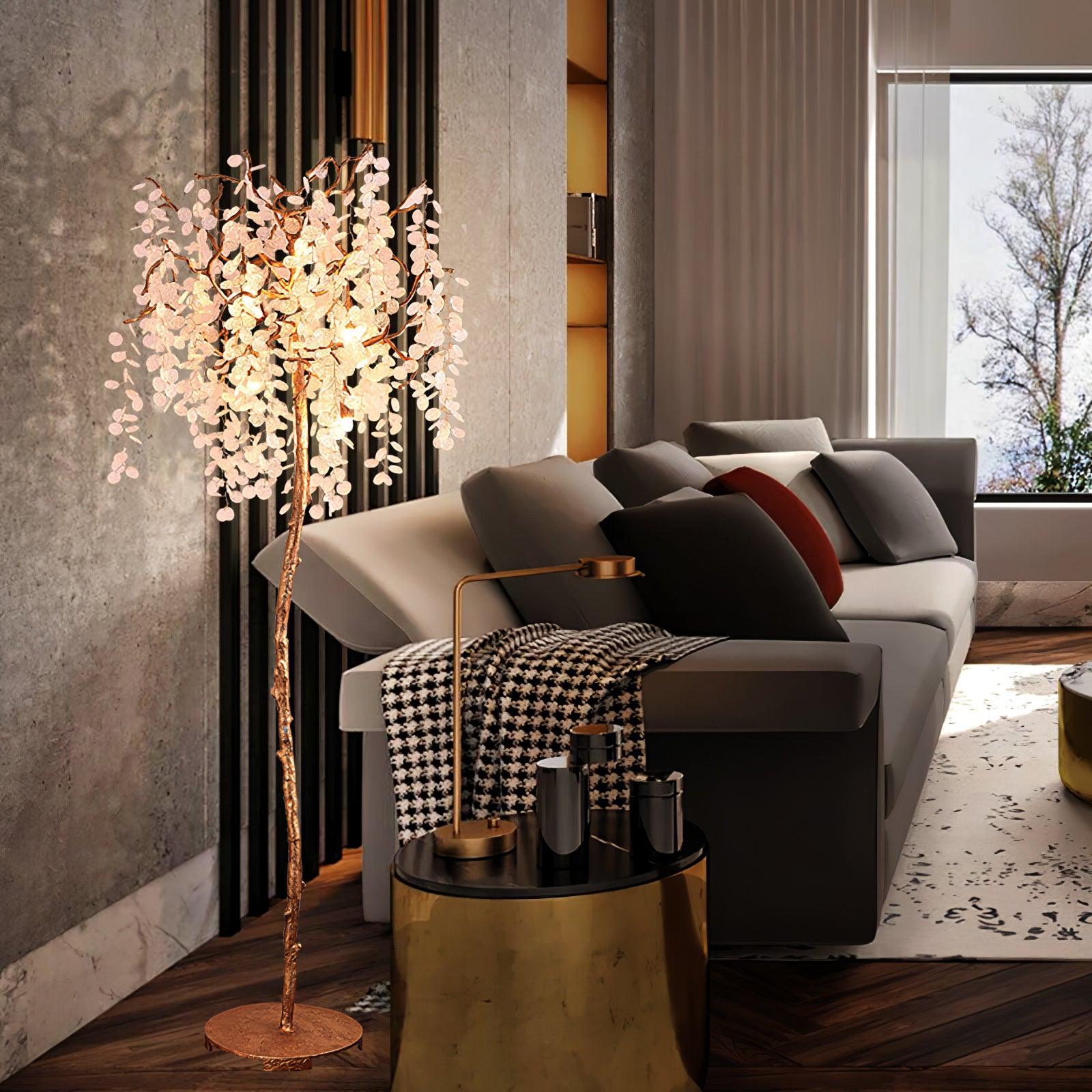 Modern Shiro Noda Brass Floor Lamp with Organic Branch Design and Glass Accents