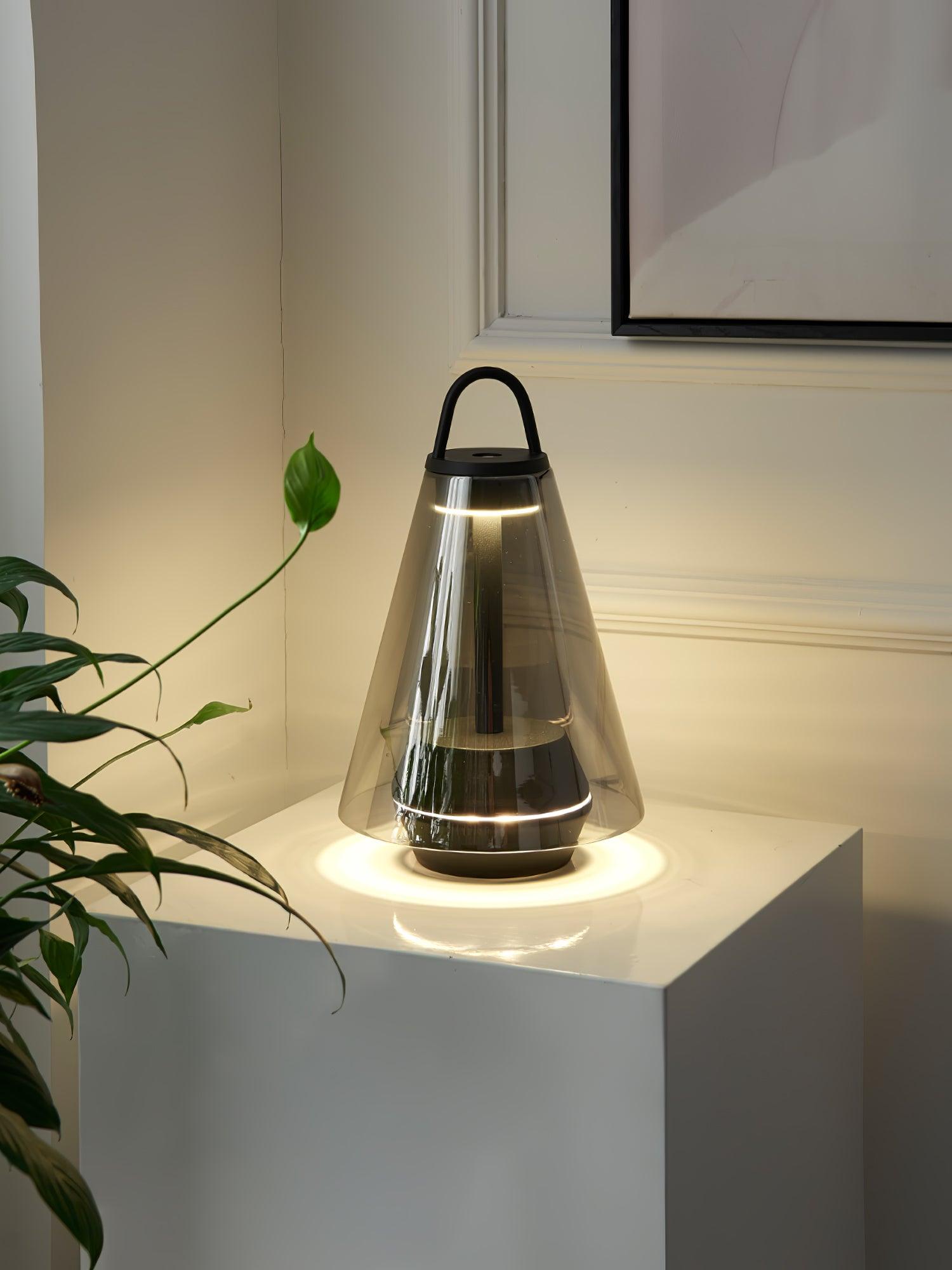 Shuttle Portable Rechargeable LED Table Lamp with Blown Glass Shade and Touch Control