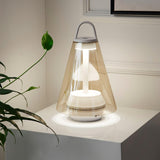 Shuttle Portable Rechargeable LED Table Lamp with Blown Glass Shade and Touch Control
