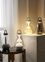 Shuttle Portable Rechargeable LED Table Lamp with Blown Glass Shade and Touch Control