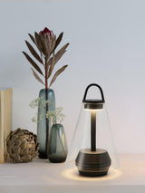 Shuttle Portable Rechargeable LED Table Lamp with Blown Glass Shade and Touch Control