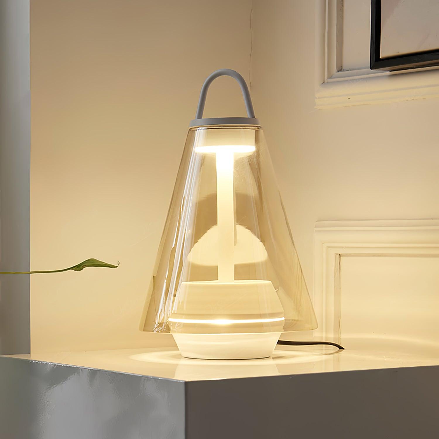 Shuttle Portable Rechargeable LED Table Lamp with Blown Glass Shade and Touch Control