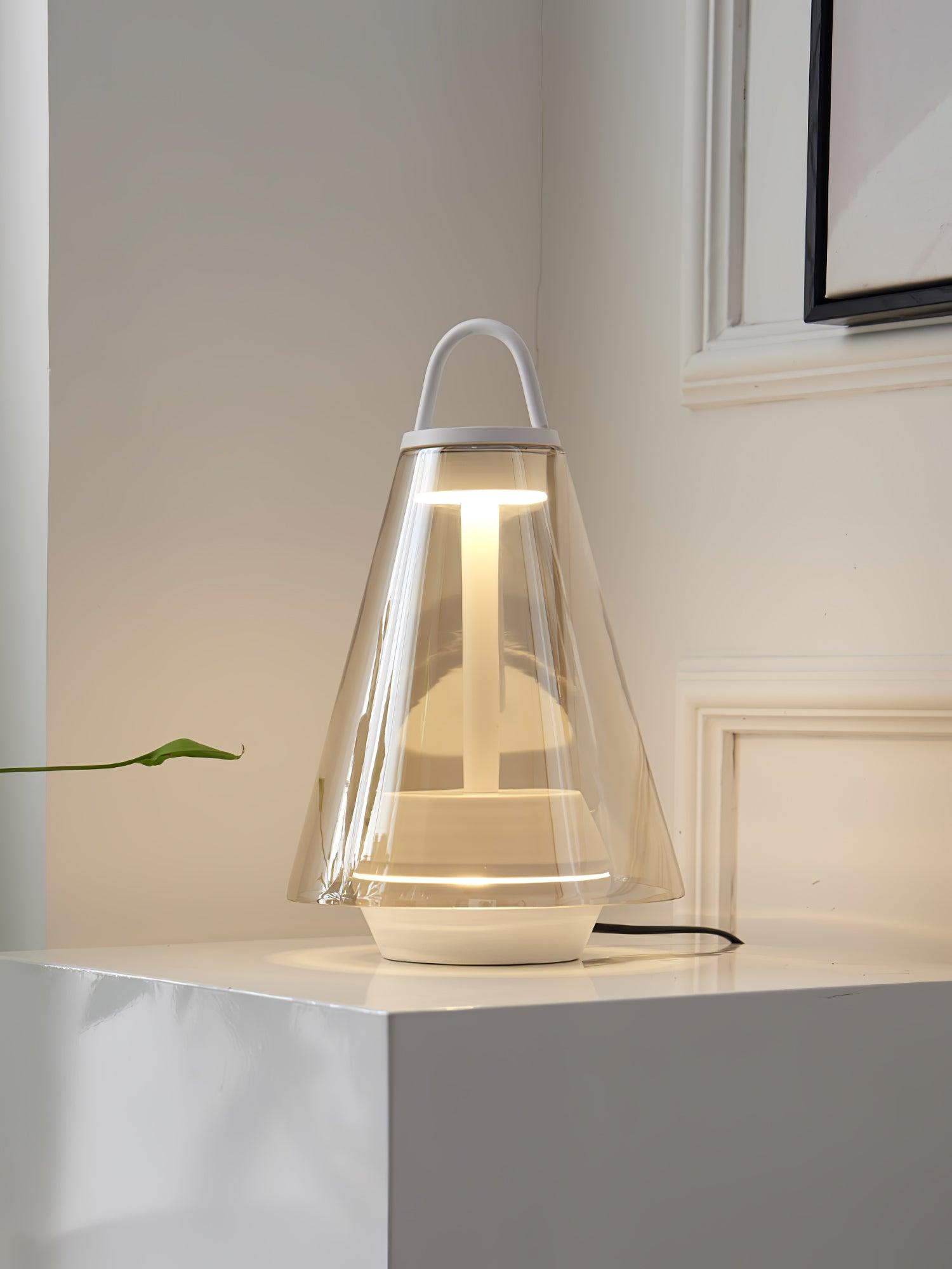 Shuttle Portable Rechargeable LED Table Lamp with Blown Glass Shade and Touch Control