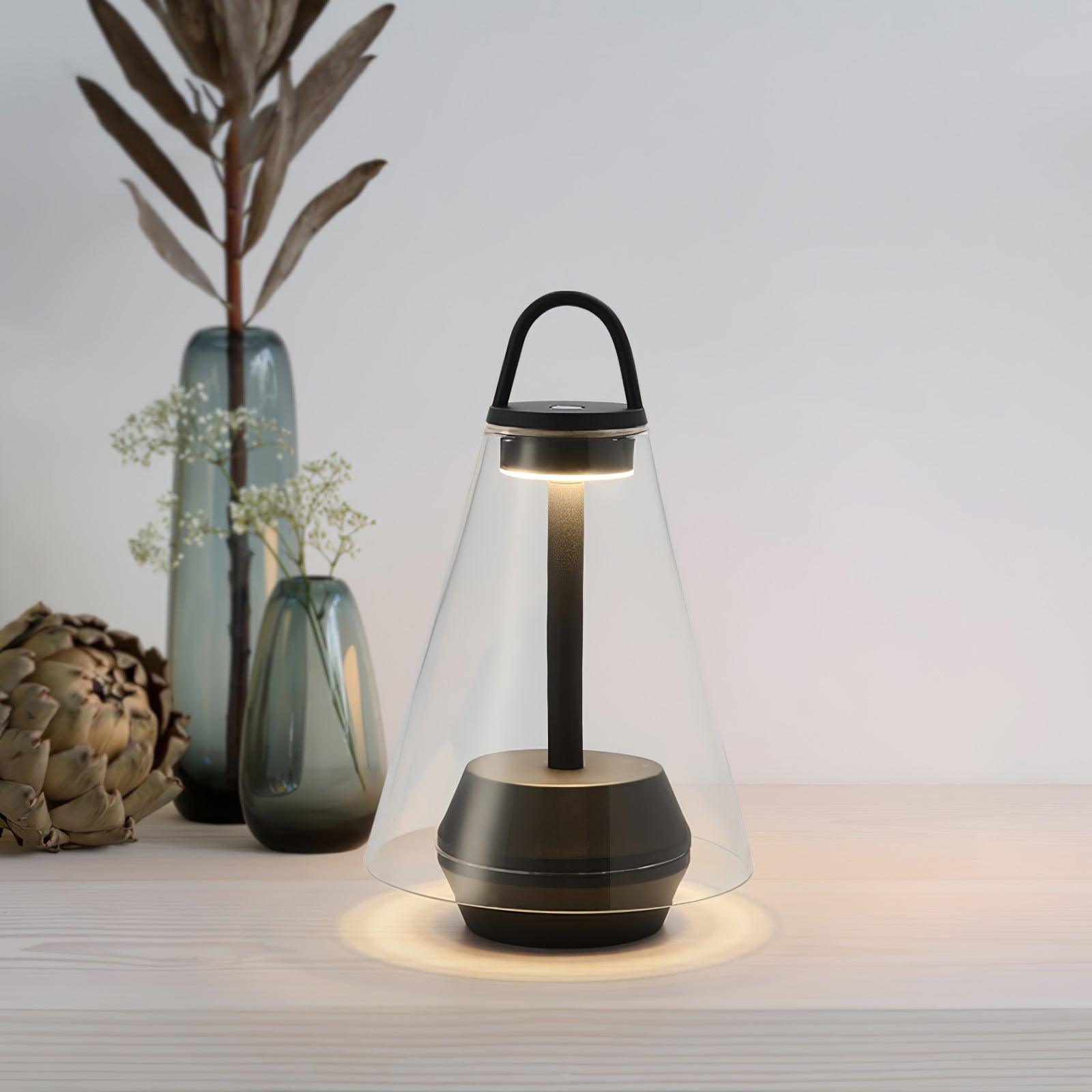 Shuttle Portable Rechargeable LED Table Lamp with Blown Glass Shade and Touch Control