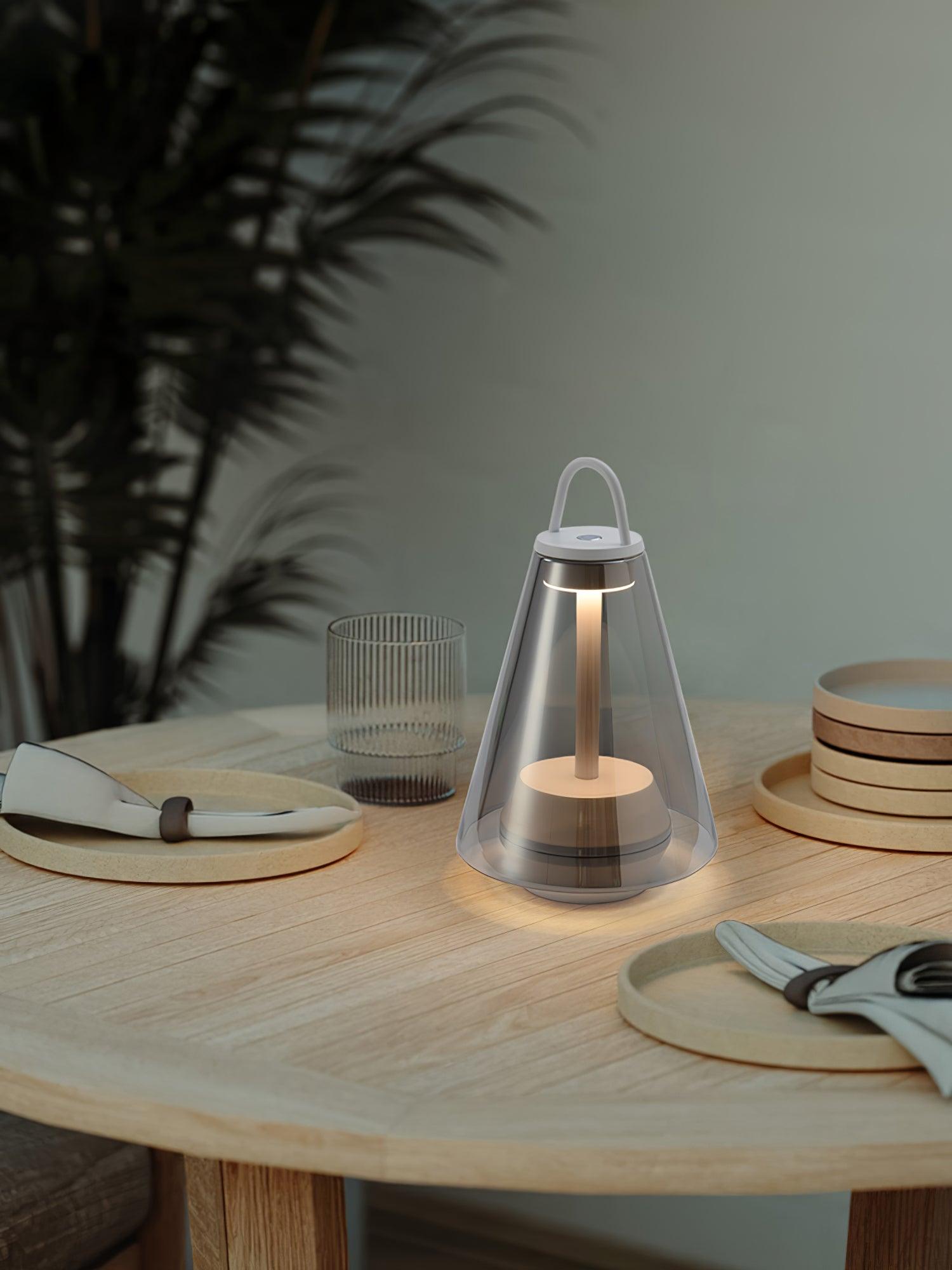 Shuttle Portable Rechargeable LED Table Lamp with Blown Glass Shade and Touch Control