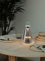 Shuttle Portable Rechargeable LED Table Lamp with Blown Glass Shade and Touch Control