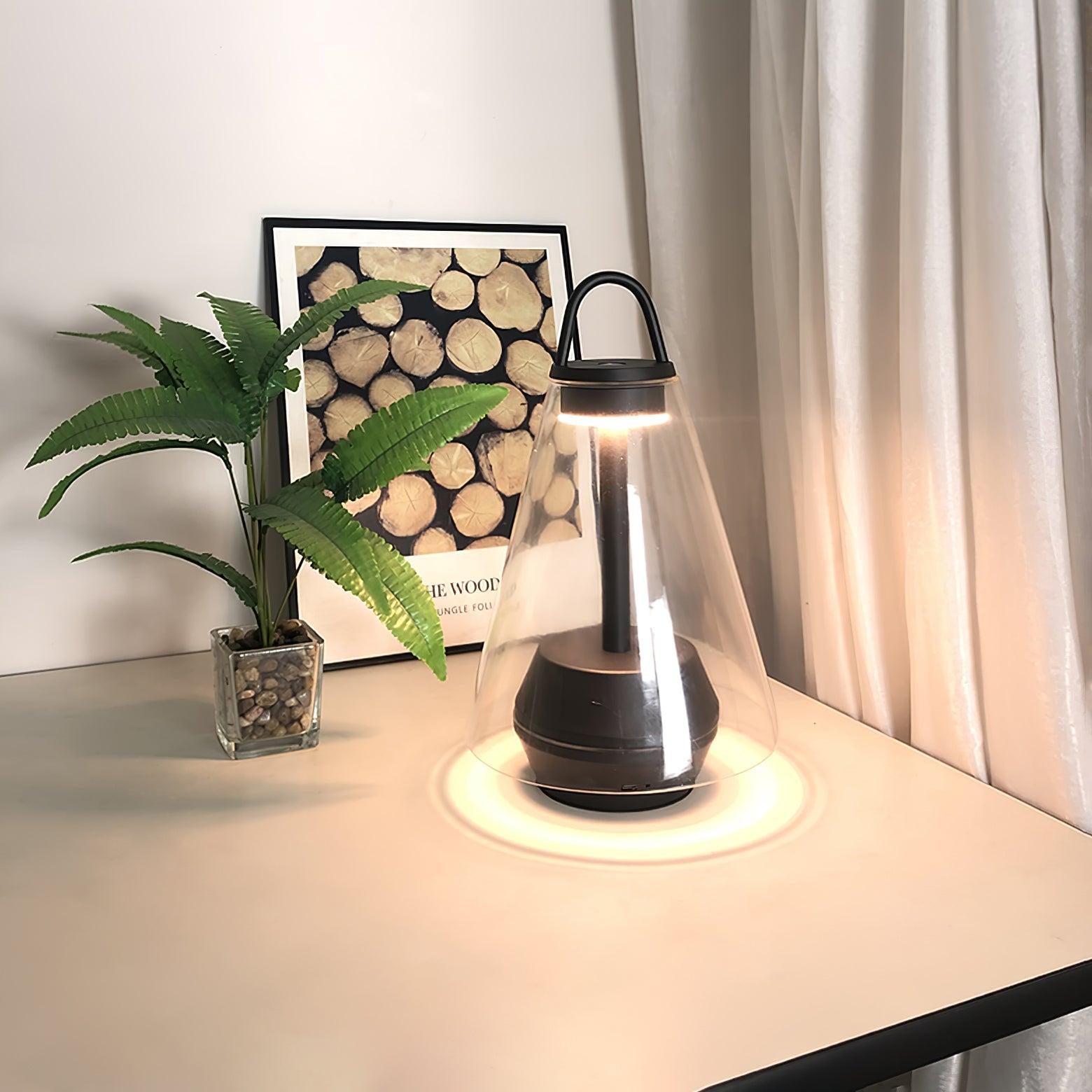 Shuttle Portable Rechargeable LED Table Lamp with Blown Glass Shade and Touch Control