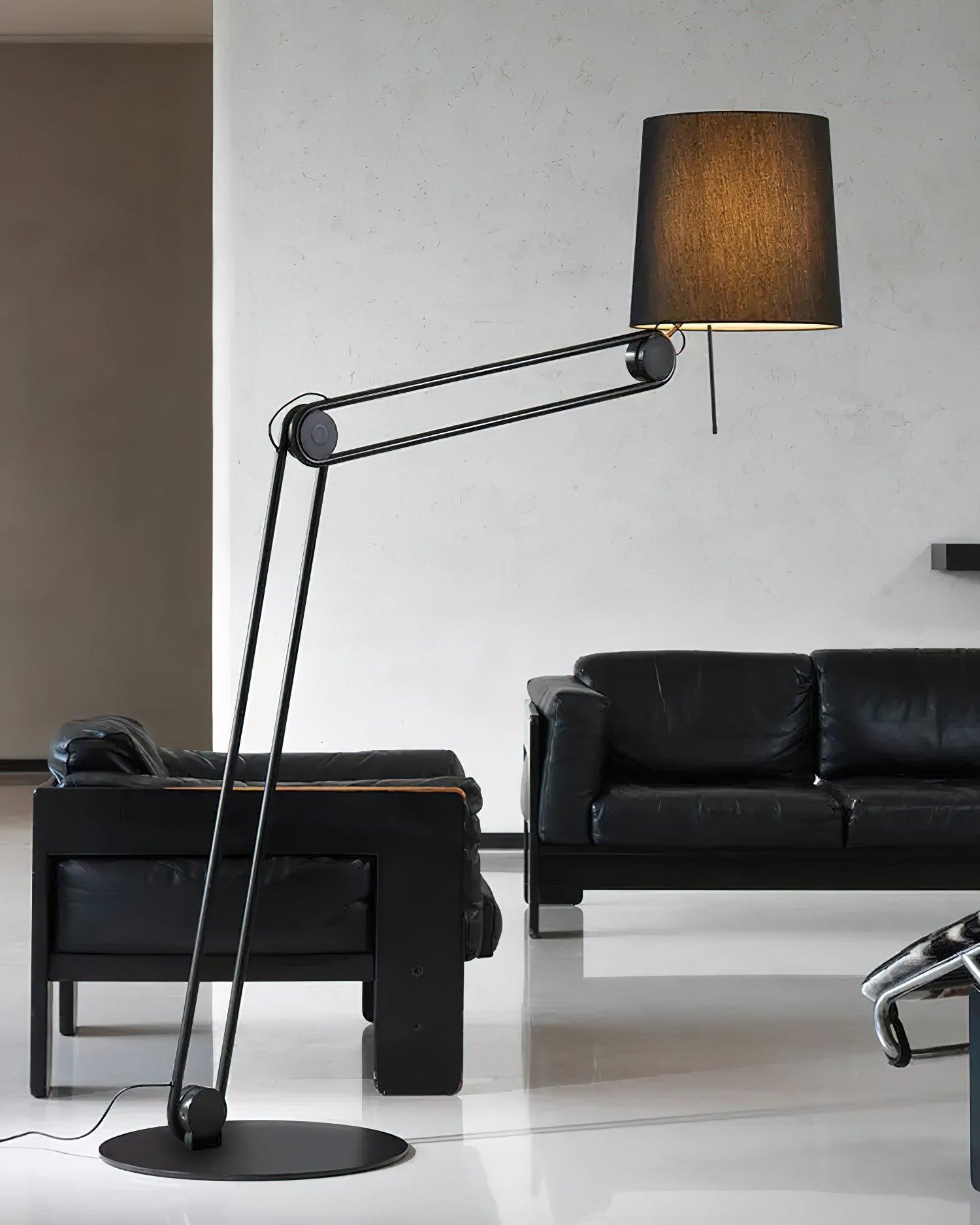 Sibaca Modern Black Torchiere Floor Lamp with Adjustable Metal Frame and Fabric Shade