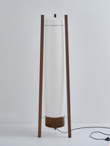 Modern Walnut Wood Column LED Floor Lamp with Acrylic Diffuser Standing Light