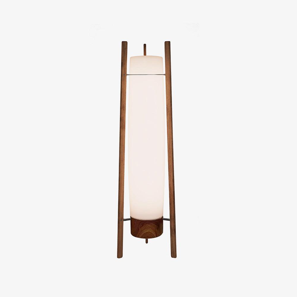 Modern Walnut Wood Column LED Floor Lamp with Acrylic Diffuser Standing Light