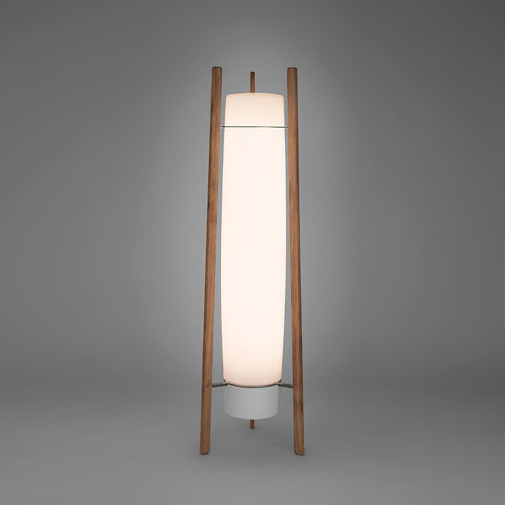 Modern Walnut Wood Column LED Floor Lamp with Acrylic Diffuser Standing Light