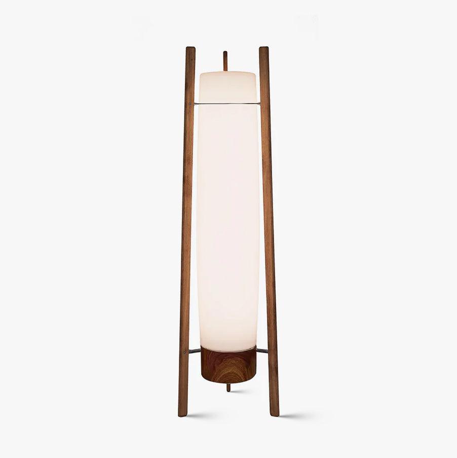 Modern Walnut Wood Column LED Floor Lamp with Acrylic Diffuser Standing Light