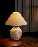 Rustic Stone Texture Terracotta Table Lamp with Beige Fabric Shade