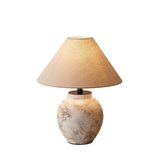Rustic Stone Texture Terracotta Table Lamp with Beige Fabric Shade
