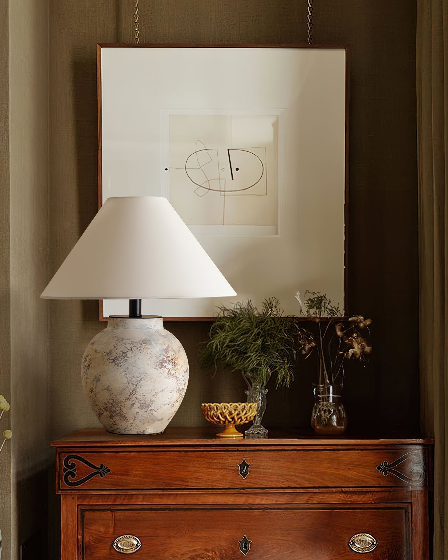 Rustic Stone Texture Terracotta Table Lamp with Beige Fabric Shade