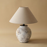 Rustic Stone Texture Terracotta Table Lamp with Beige Fabric Shade
