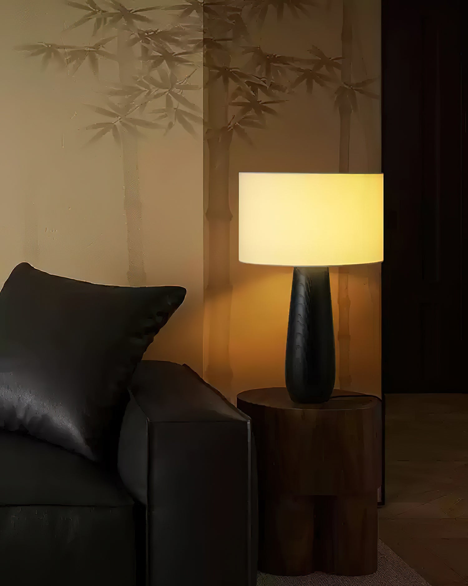 Sierra Wooden Accent Table Lamp with Linen Shade Organic Wood Base Desk Light