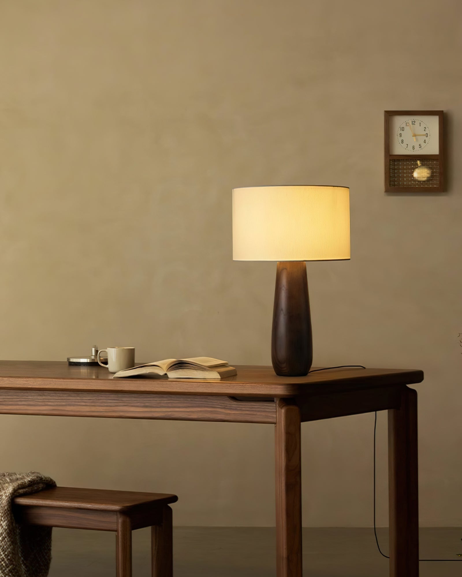 Sierra Wooden Accent Table Lamp with Linen Shade Organic Wood Base Desk Light