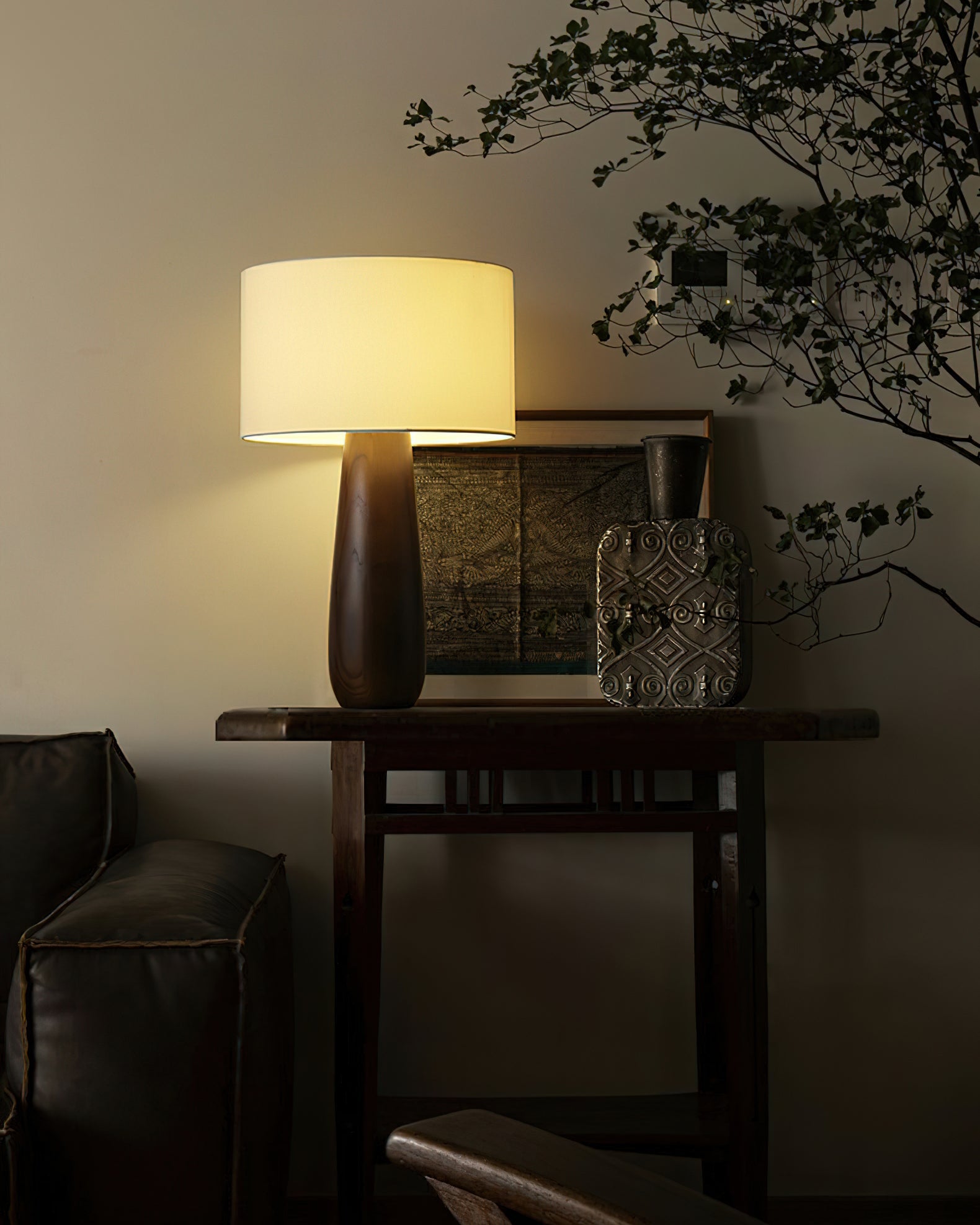 Sierra Wooden Accent Table Lamp with Linen Shade Organic Wood Base Desk Light
