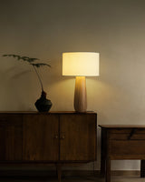 Sierra Wooden Accent Table Lamp with Linen Shade Organic Wood Base Desk Light