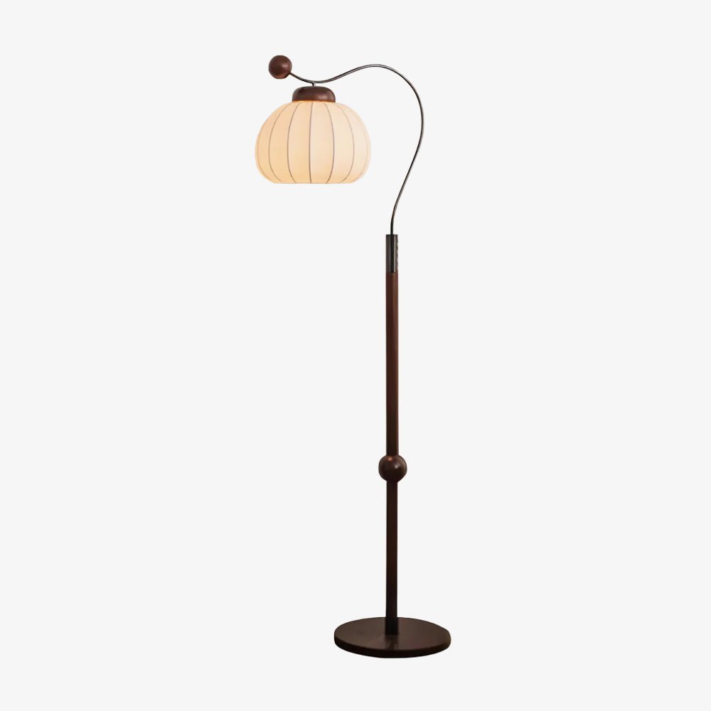 Modern Silk Globe Standing Floor Lamp with Walnut Wood Frame and Soft Ambient Light