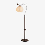 Modern Silk Globe Standing Floor Lamp with Walnut Wood Frame and Soft Ambient Light