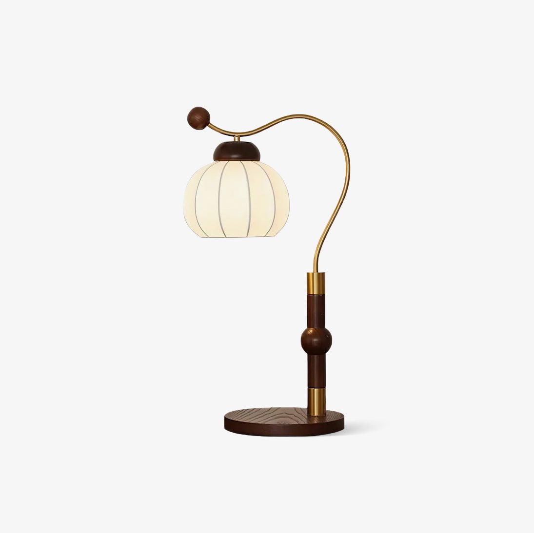 Modern Silk Globe Table Lamp with Walnut Wood Base and Gold Hardware
