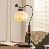 Modern Silk Globe Table Lamp with Walnut Wood Base and Gold Hardware