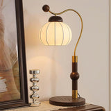 Modern Silk Globe Table Lamp with Walnut Wood Base and Gold Hardware