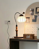 Modern Silk Globe Table Lamp with Walnut Wood Base and Gold Hardware
