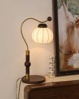 Modern Silk Globe Table Lamp with Walnut Wood Base and Gold Hardware