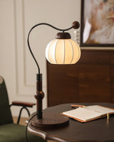 Modern Silk Globe Table Lamp with Walnut Wood Base and Gold Hardware
