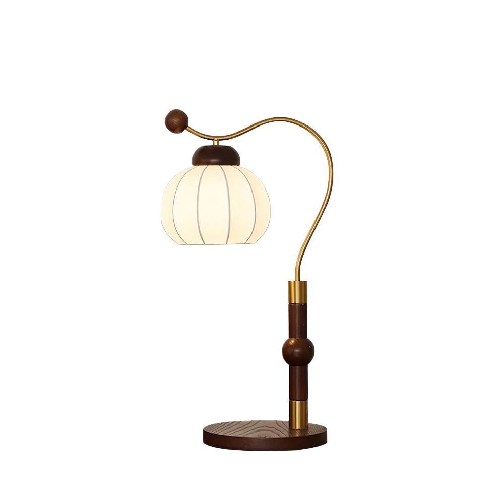 Modern Silk Globe Table Lamp with Walnut Wood Base and Gold Hardware