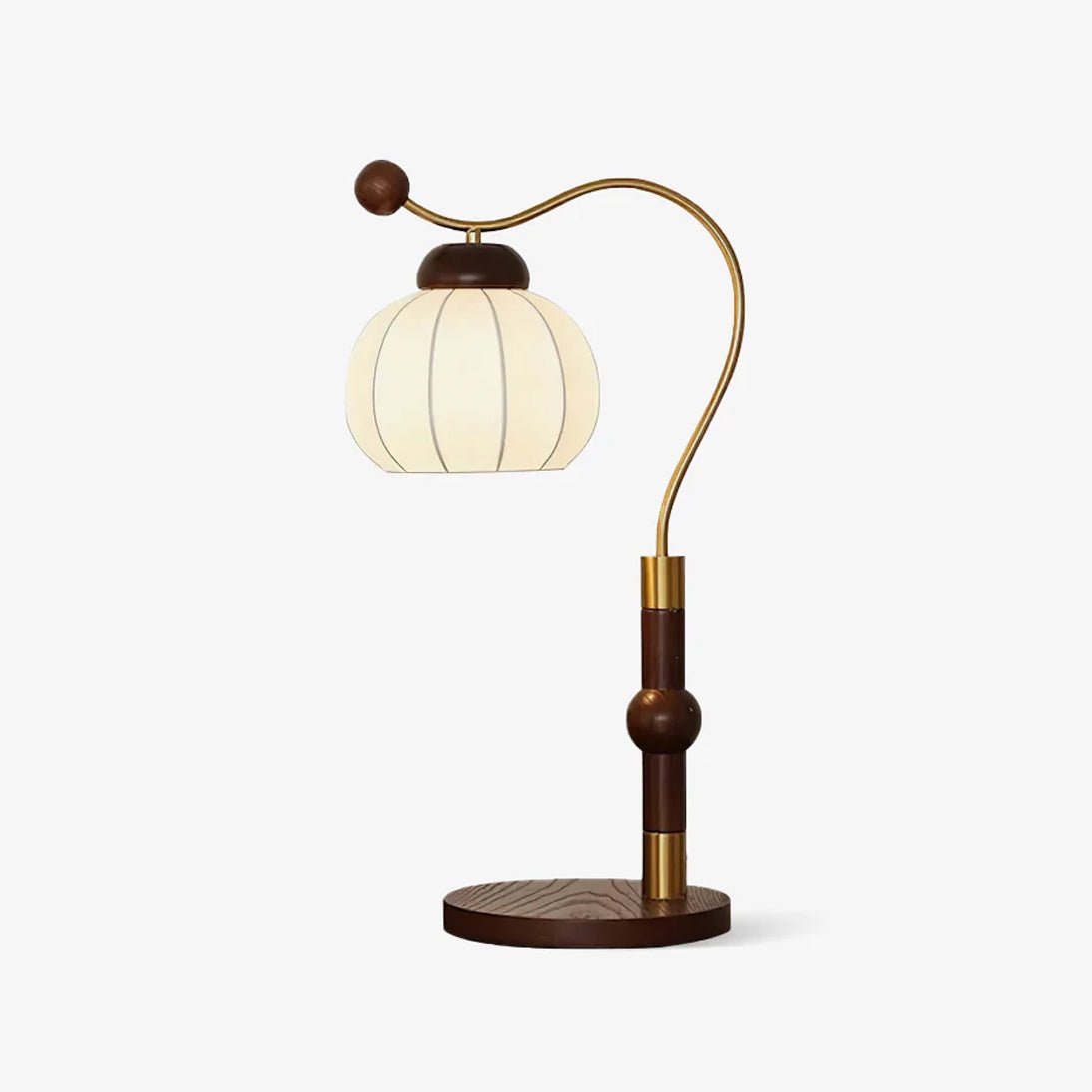 Modern Silk Globe Table Lamp with Walnut Wood Base and Gold Hardware