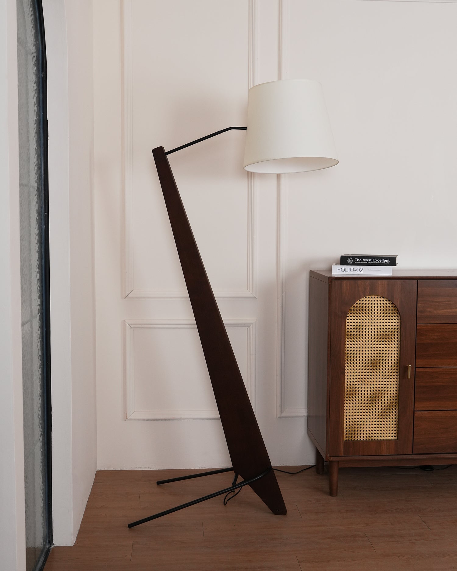 Modern Silva Giant Architectural Wood Floor Lamp with Fabric Shade