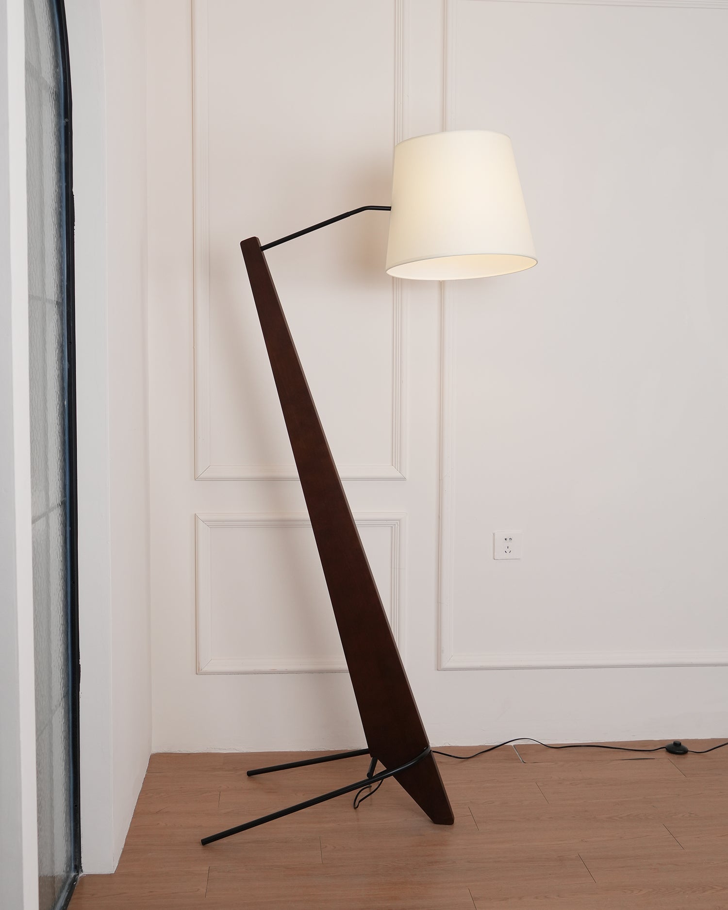 Modern Silva Giant Architectural Wood Floor Lamp with Fabric Shade