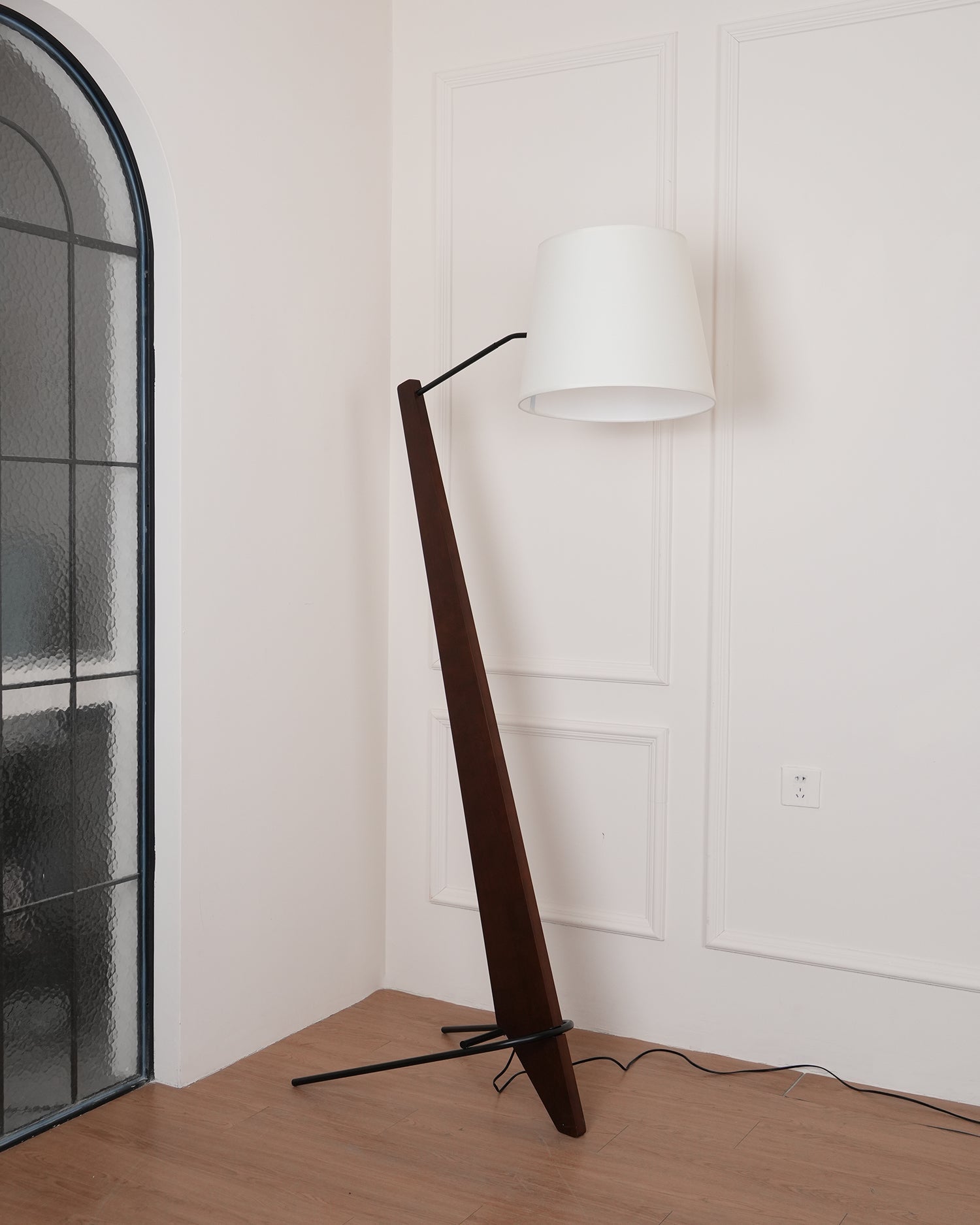 Modern Silva Giant Architectural Wood Floor Lamp with Fabric Shade