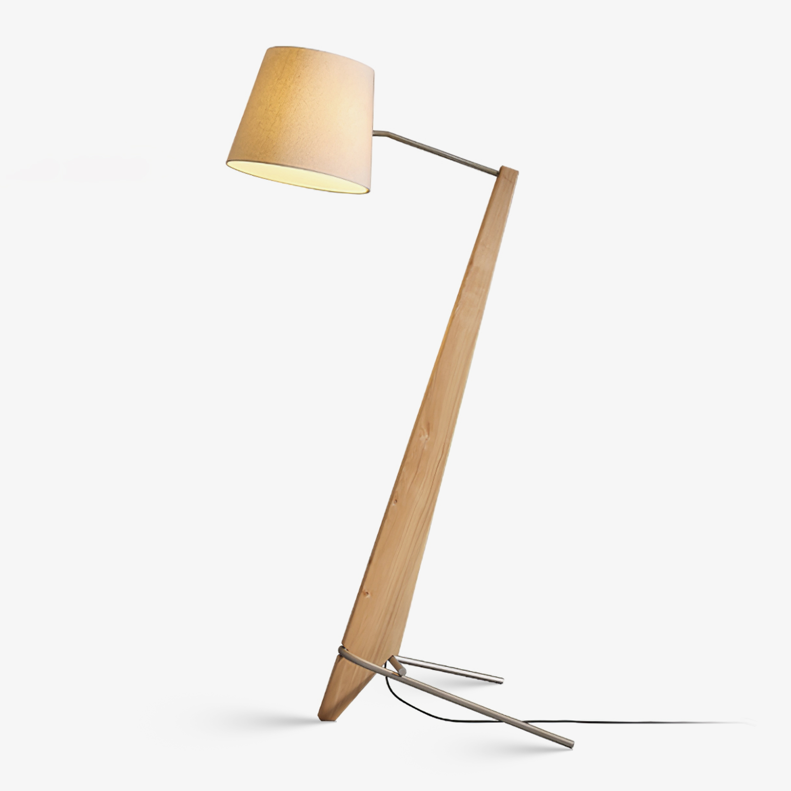 Modern Silva Giant Architectural Wood Floor Lamp with Fabric Shade