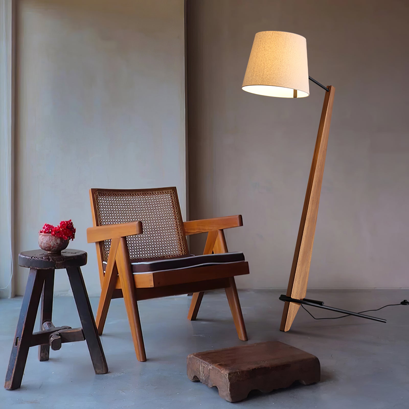 Modern Silva Giant Architectural Wood Floor Lamp with Fabric Shade
