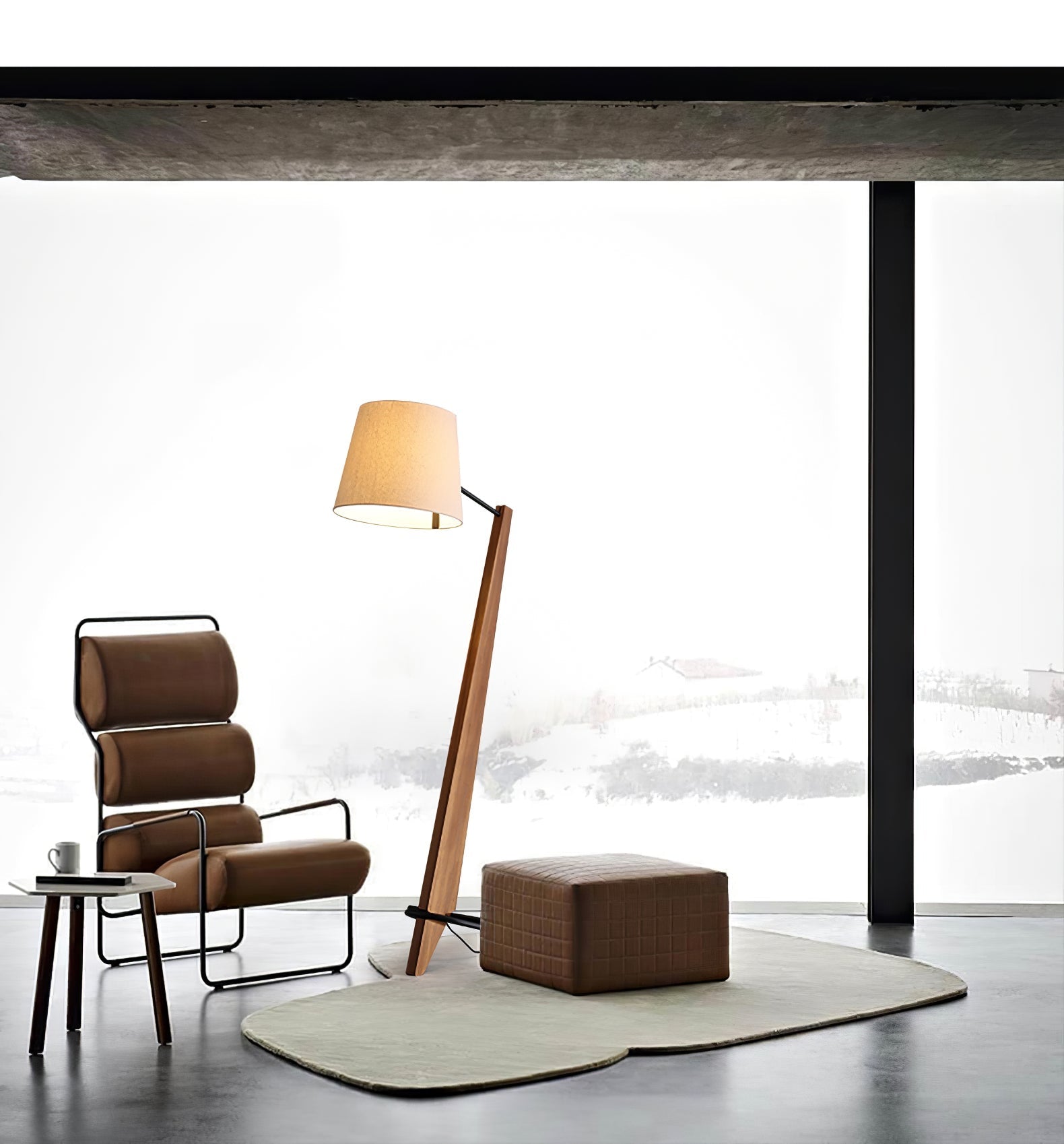 Modern Silva Giant Architectural Wood Floor Lamp with Fabric Shade