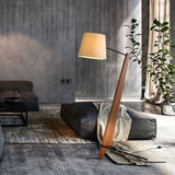 Modern Silva Giant Architectural Wood Floor Lamp with Fabric Shade